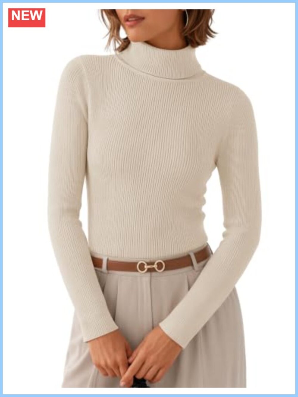 Mock Turtleneck Long Sleeve Ribbed Knit Sweater Top Slim Fit Fall